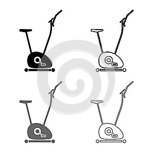 Exercise bicycle Stationary bike Exercycle icon set grey black color illustration outline flat style simple image photo