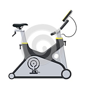 Exercise bike. Bicycle with monitor handles.