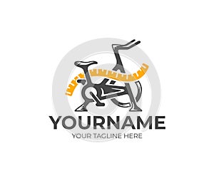 Exercise bike and measuring tape, fitness and dieting, logo design. Gym, sport, tape measure and diet, vector design