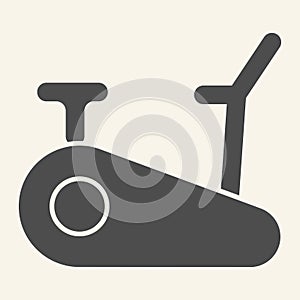 Exercise bike solid icon. Exercycle glyph style pictogram on beige background. Stationary fitness bike for mobile