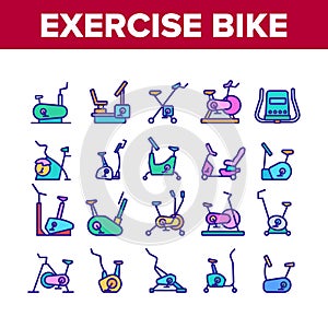 Exercise Bike Sport Collection Icons Set Vector