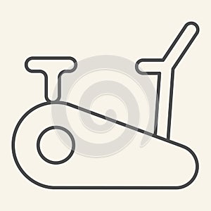 Exercise bike thin line icon. Exercycle outline style pictogram on beige background. Stationary fitness bike for mobile