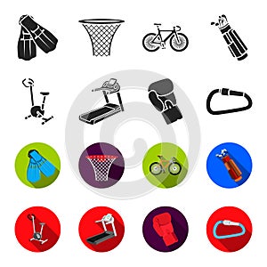 Exercise bike, treadmill, glove boxer, lock. Sport set collection icons in black,flet style vector symbol stock