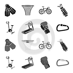 Exercise bike, treadmill, glove boxer, lock. Sport set collection icons in black,monochrome style vector symbol stock