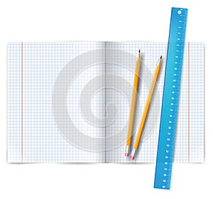 Exercise book with ruler