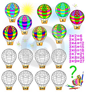 Exercise for children with multiplication by three.