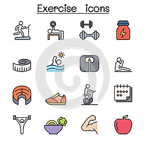 Exercise color line icon set