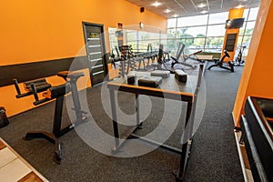 Exercise equipment in an empty gym