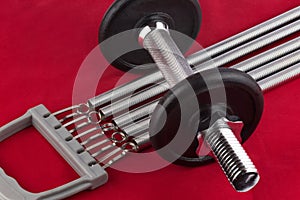 Exercise Equipment on Red Mat