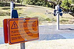 Exercise equipment warning sign