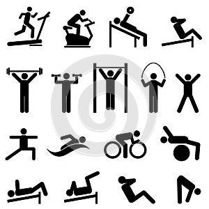 Exercise, fitness, health and gym icons