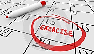Exercise Fitness Schedule Workout Class Day Calendar