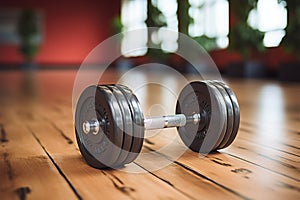 Exercise gear Dumbbells on a gym floor for fitness workouts