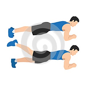 Exercise guide by Man doing Plank leg raises in 2 steps