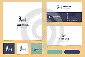 Exercise logo design with editable slogan. Branding book and business card template.