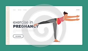 Exercise in Pregnancy Landing Page Template. Yoga for Pregnant Woman Concept. Fitness and Sport During Pregnancy