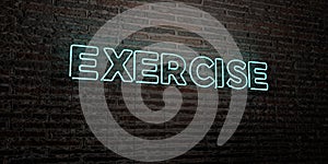 EXERCISE -Realistic Neon Sign on Brick Wall background - 3D rendered royalty free stock image