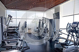 Exercise sport machines in the gym