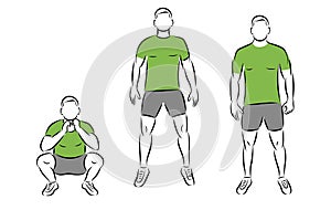 Exercise squat and jump. Man in gym image.