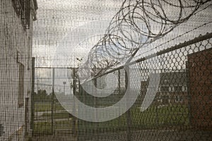 Exercise yard through window in prison