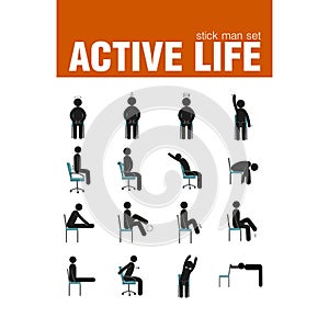 Exercises on chair stick man set