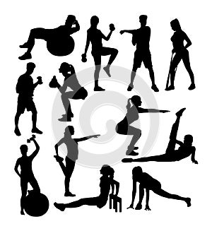 Exercises and Fitness Gym Sport Activity Silhouettes, art vector design