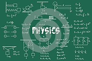 Exercises, physics formulas and equations, uniform rectilinear motion, statics, electromagnetism, electrical circuits, friction photo