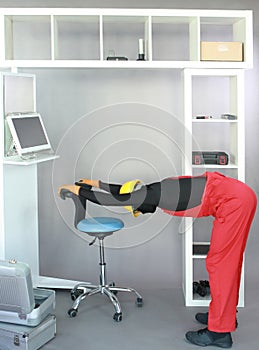 Exercises with stool in the industrial environment