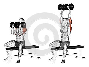 Exercising. Alternating dumbbell bench press with
