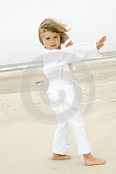 Exercising on the beach