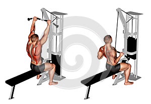 Exercising. Cable Bar Lateral Pulldown