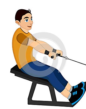 Exercising, man pulling weights, illustration