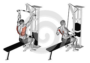 Exercising. Reverse grip lat pulldown