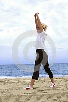 Exercising at sea beach