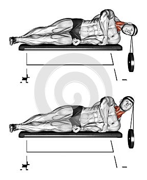 Exercising. Side lifting head lying