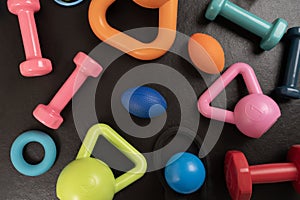 exercising sport equipment on the table background, healthy and workout concept