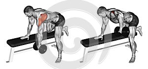 Exercising. Thrust dumbbells in the slope rear deltoid