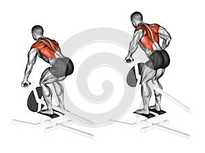 Exercising. Thrust T-shaped on the back muscles in the slope