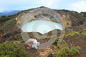 Exercising yoga on Kelimutu