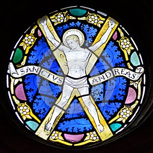 Stained Glass in Exeter Cathedral, St Andrews Chapel Window, Christ Walking on the Water Tracery Light A