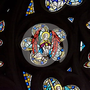 Stained Glass in Exeter Cathedral, West Window Tracery Light Close up C