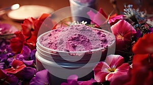 Exfoliant with flowers: a colorful body scrub mixed with natural floral additives