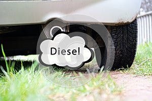 Exhaust of a car, diesel CO2 emission, air pollution, global warming and climate change, reduce carbon footprint, environment