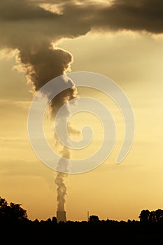 Exhaust of cooling tower of Isar Nuclear Power Plant in Germany