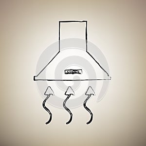 Exhaust hood. Range hood. Kitchen ventilation sign. Vector. Brush drawed black icon at light brown background. Illustration.