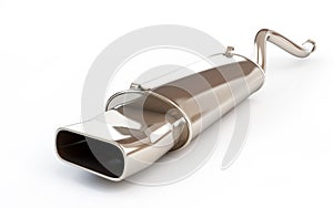 Exhaust silencer automobile muffler. 3d Illustrations photo