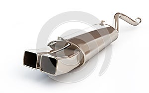 Exhaust silencer automobile muffler. 3d Illustrations photo