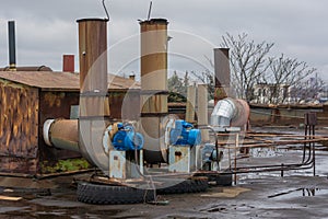 Exhaust systems are installed on the roof of the plant. Exhaust systems consist of a stationary engine, ducts