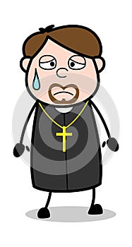 Exhausted - Cartoon Priest Religious Vector Illustration