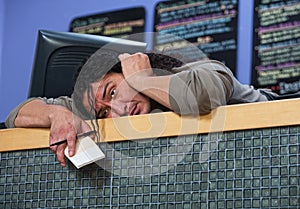 Exhausted Man Laying on Counter